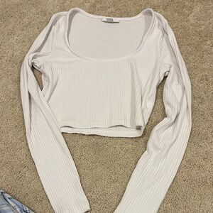 Women's White Ribbed Long Sleeve Top